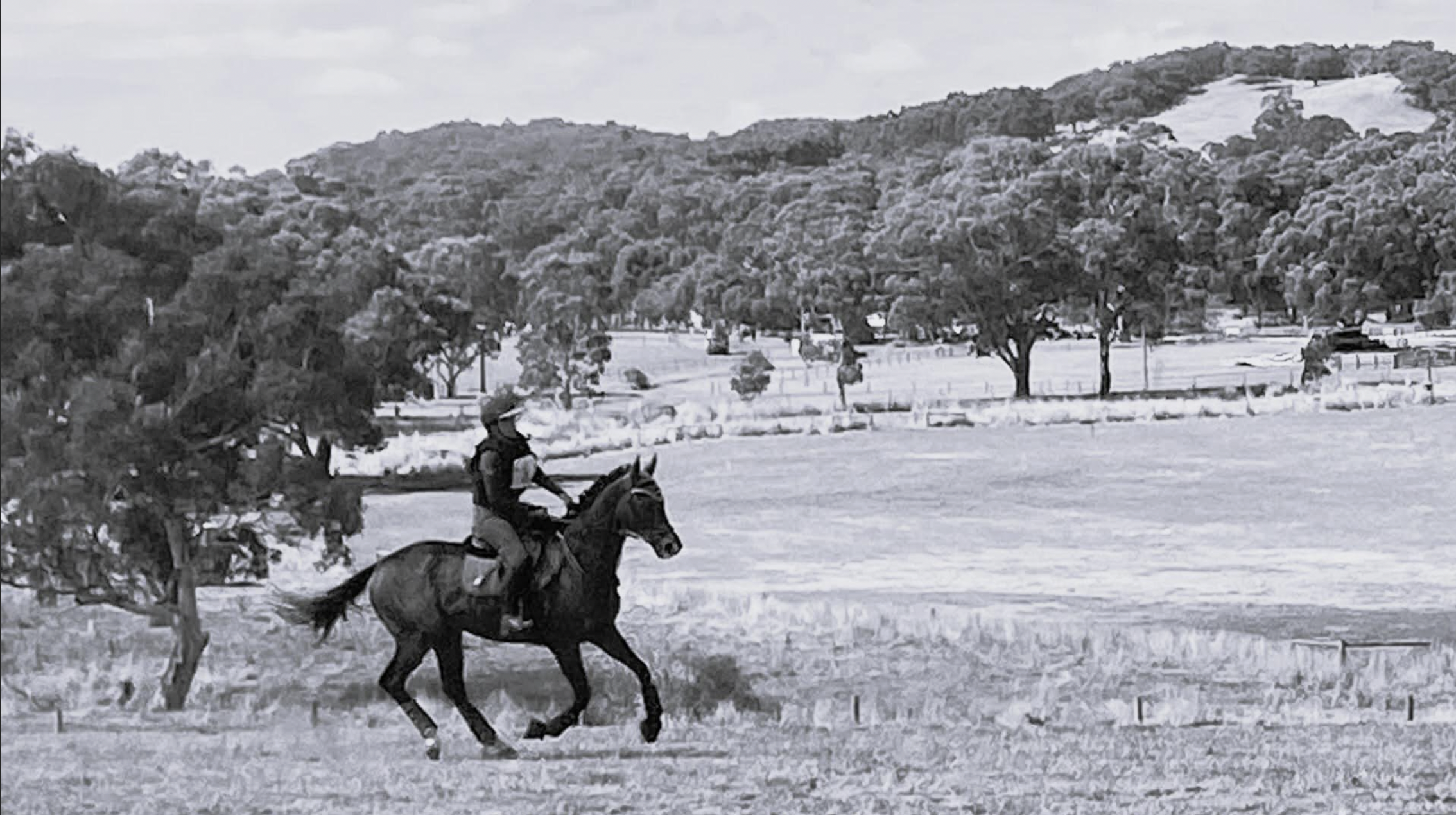 Rider galloping across open country